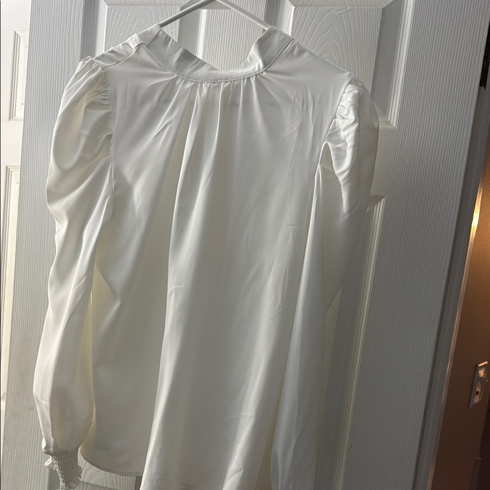 White Ruffled Puff Sleeve Sailor Collar Blouse
